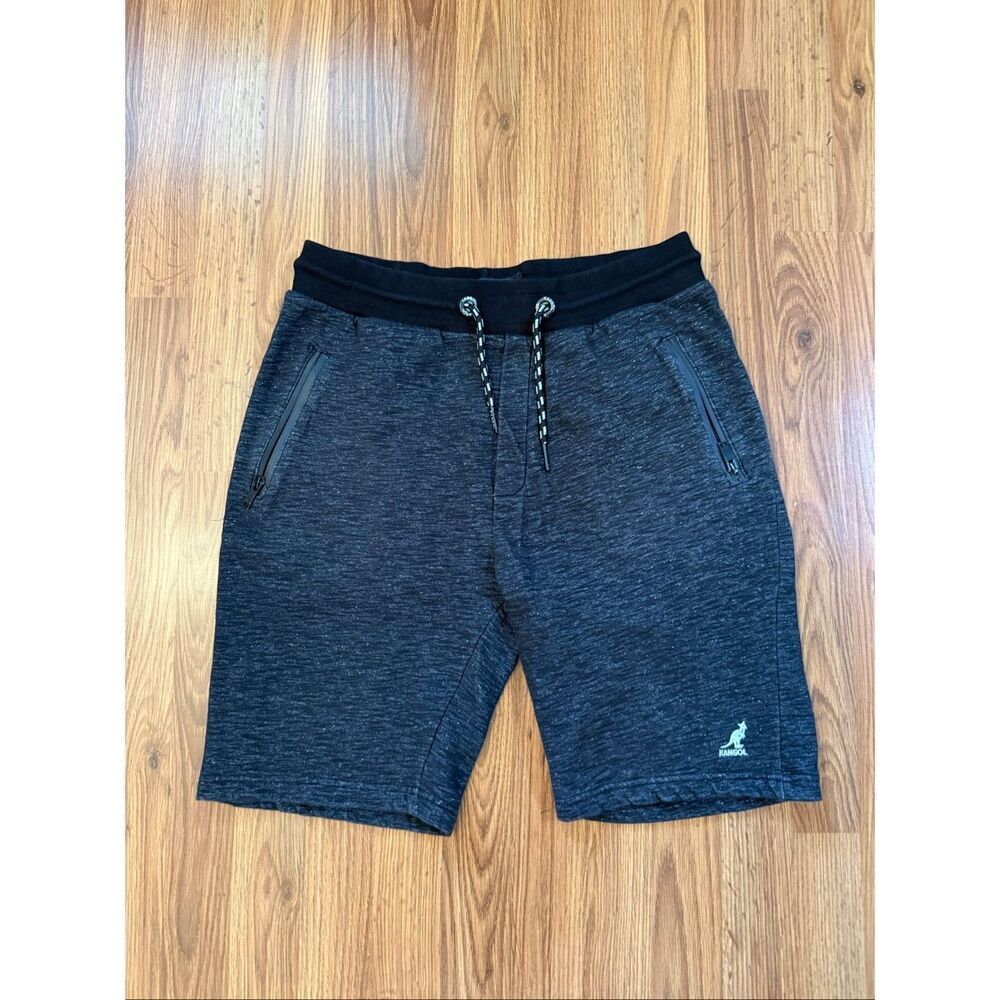 Kangol Women's High Waist Drawstring Fleece Athletic Shorts Black Gray Large